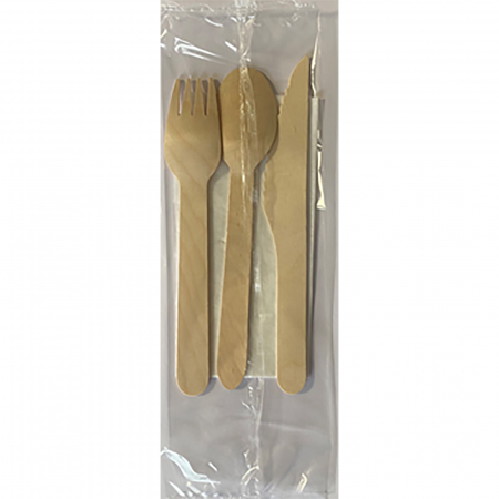 Cutii depozitare - Tacamuri din Lemn cu Furculita Cutit Lingura si Servetel, 100 bucati, BEST PACKING