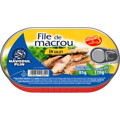 Conserve - File de Macrou in Ulei de Floarea Soarelui, Navodul Plin, 170 g