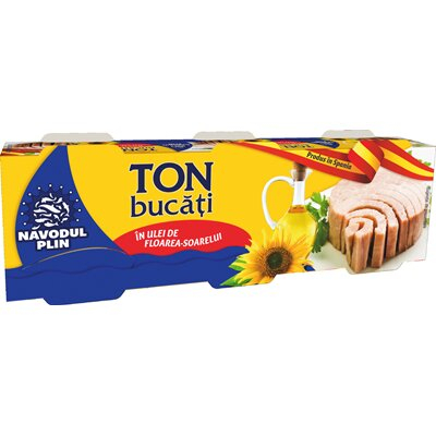 Conserve - Ton Bucati in Ulei de Floarea Soarelui, Navodul Plin, 3 x 80 g