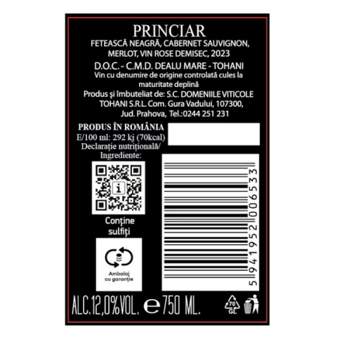 Vin Rose, Tohani Princiar, Demisec, 0.75 l-Vivomarket.ro [1]