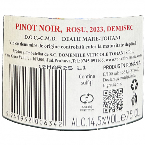 Vin Rosu, Demisec, Pinot Noir, Mosia Tohani, 0.75 l [1]