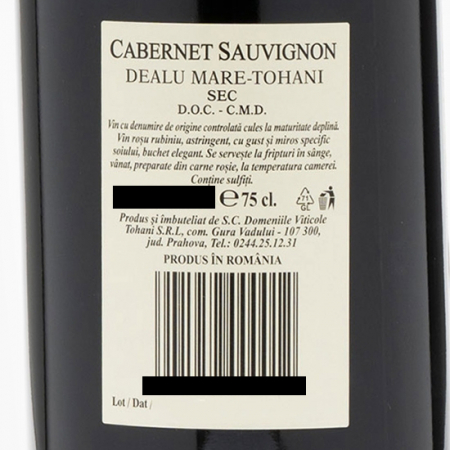 Vin Rosu Sec, Varietal, Cabernet Sauvignon, Domeniile Tohani, 0.75 l [1]