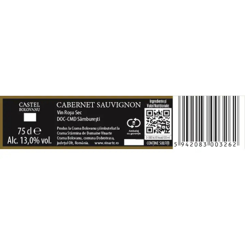 Vin Rosu Vinarte Castel Bolovanu Cabernet Sauvignon, Sec, 0.75l [1]