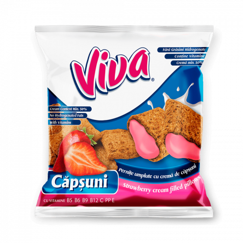 Bacanie - VIVA Pernite umplute cu crema de capsuni, 6 x 100g