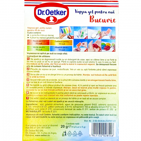 Vopsea gel pentru 40 de oua, Dr Oetker Bucurie, 4 culori [1]
