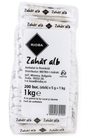 Noutati! - Pliculete de zahar alb, Rioba, 200 buc., 1 kg-Vivomarket.ro