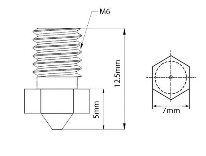 Duza alama 0.6mm filet M6 hexagon 7mm pentru cap imprimanta 3D [3]