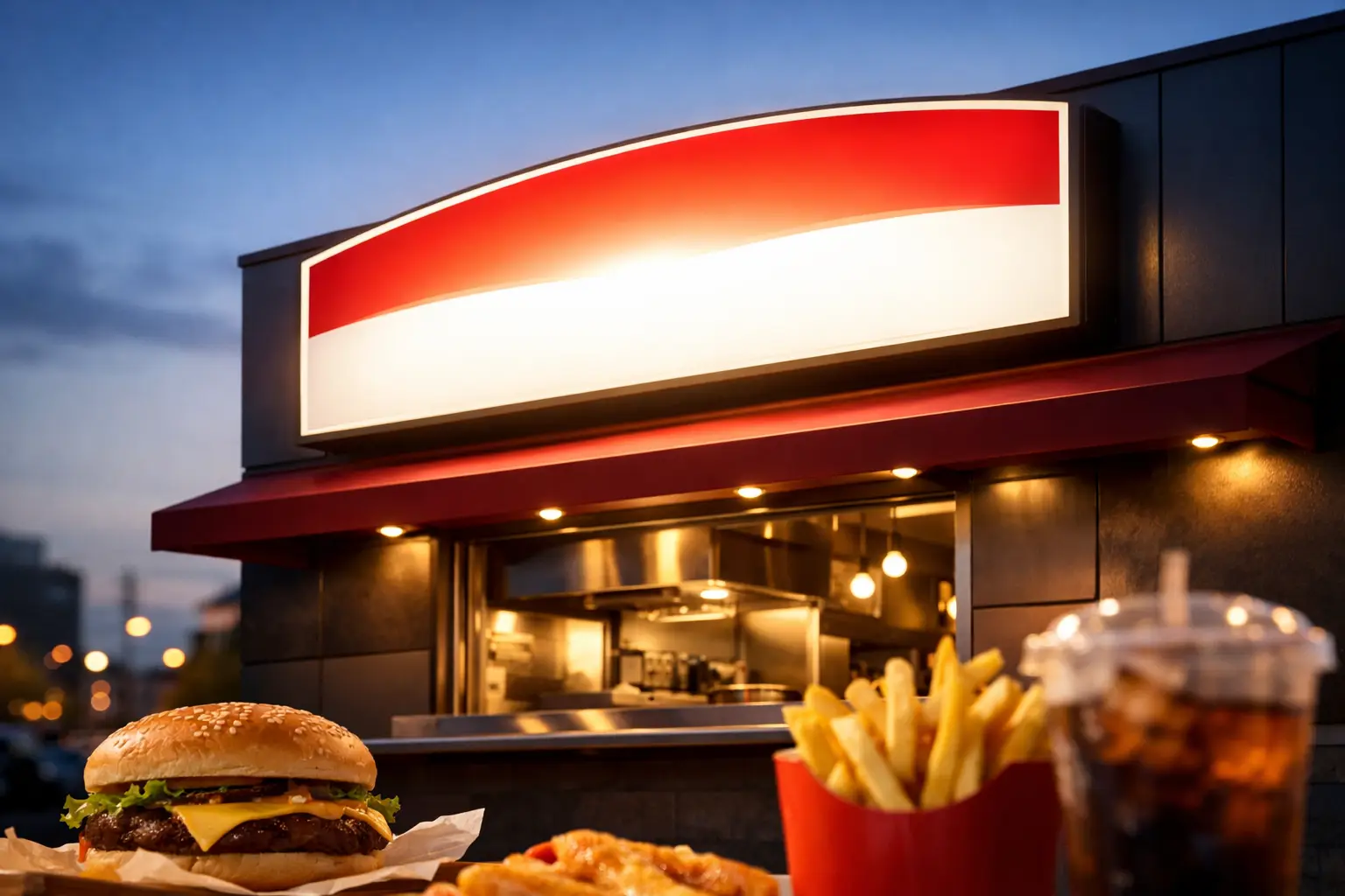 Firmă luminoasă pentru fast food exterior