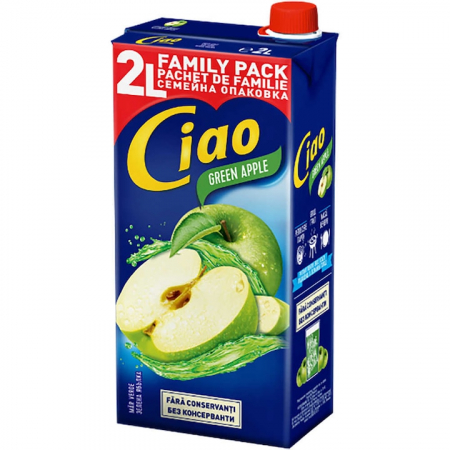 Produse de baza - Bautura racoritoare necarbogazoasa cu suc de mere verzi, Ciao, 2 l