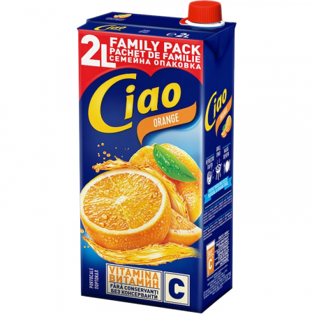 Produse de baza - Bautura racoritoare necarbogazoasa cu suc de portocale, Ciao, 2 l