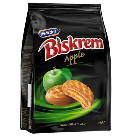 Produse de baza - Biscuiti cu umplutura de mere Biskrem, 160 g