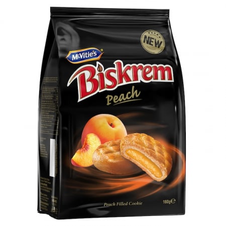 Produse de baza - Biscuiti cu umplutura de piersica Biskrem, 160 g