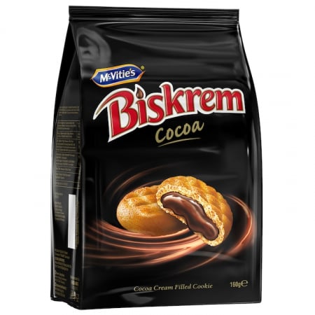 Dulciuri si biscuiti - Biscuiti de cacao umpluti cu crema Biskrem, 160 g