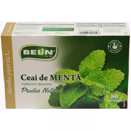 Cafea, ceai și bauturi - Ceai de plante Belin Menta, 80 plicuri, 104 gr.