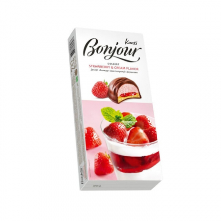 Dulciuri si biscuiti - Desert glazurat cu biscuite si dulceata de capsuni Konti Bonjour, 232 g