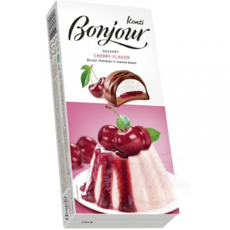 Dulciuri si biscuiti - Desert glazurat cu biscuite si dulceata de cirese Konti Bonjour, 232 g