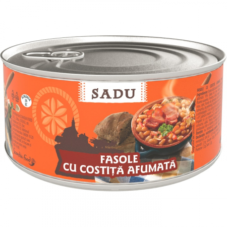 Produse de baza - Fasole cu costita afumata Sadu, 400g