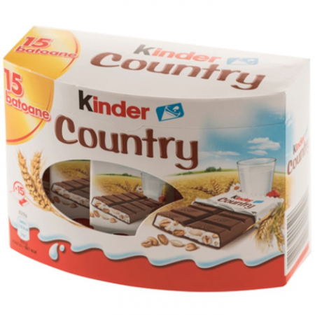 Produse de baza - Pachet 15x Baton de ciocolata cu crema de lapte si cereale Kinder Country, 15 bucati x 23.5g