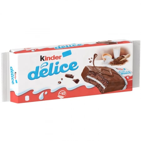 Dulciuri si biscuiti - Pachet prajitura cu lapte si cacao Kinder Delice, 10 bucati, 390g