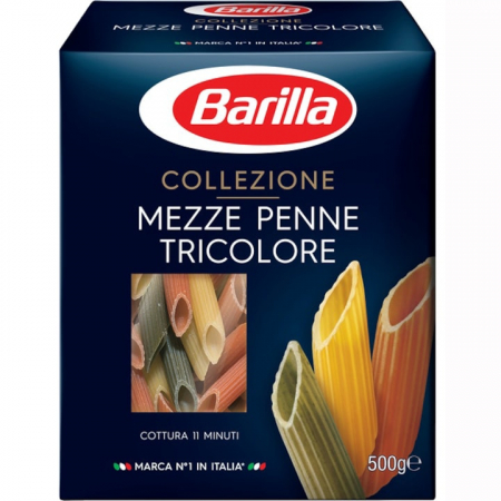 Produse de baza - Paste scurte mezze penne tricolore Barilla, 500g