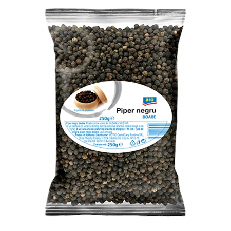Condimente și sosuri - Piper negru boabe, Aro, 250 gr