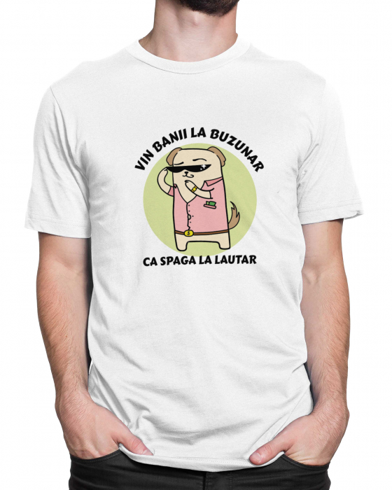 Tricou Barbat Alb Banii la Buzunar [2]