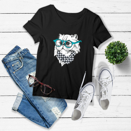 Tricou Femeie Negru Geeky Cat [0]