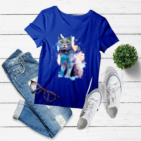 PISICI - Tricou Femeie Albastru Color Splash