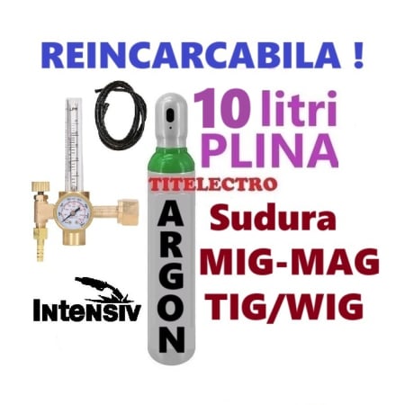 Butelii si reductoare sudura cu gaz - Butelie 10 litri pentru argon PLINA + reductor + furtun