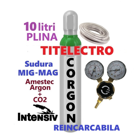 Butelii si reductoare sudura cu gaz - Butelie 10 litri pentru corgon PLINA + reductor + furtun