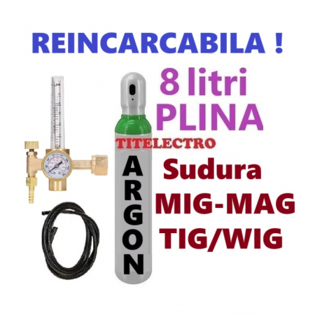 Butelii argon - Butelie 8 litri pentru argon PLINA + reductor + furtun