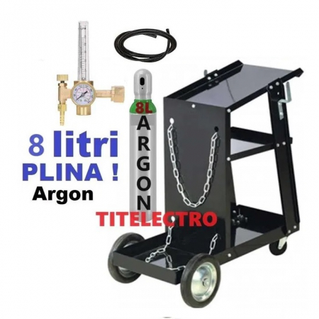 Butelii argon - Carucior + butelie 8 litri pentru argon PLINA + reductor + furtun
