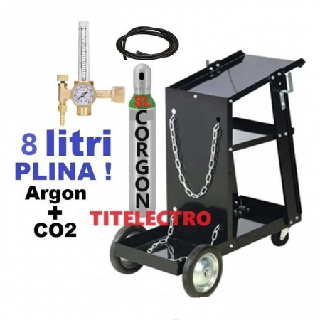 Butelii si reductoare sudura cu gaz - Carucior + butelie 8 litri pentru corgon PLINA + reductor + furtun