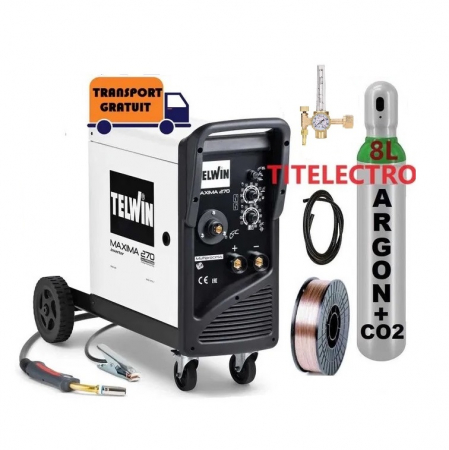 Aparate sudura MIG-MAG Telwin cu sarma argon CO2 sau fara gaz - Pachet aparat sudura cu gaz Maxima 270 Synergic