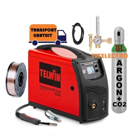 Aparate sudura MIG-MAG Telwin cu sarma argon CO2 sau fara gaz - Pachet aparat sudura cu gaz Technomig 215 Dual Synergic