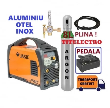 Aparate sudura TIG cu argon, electrozi de wolfram si baghete de adaos - Pachet aparat sudura TIG aluminiu otel inox TIG 200P AC DC E201 DIGITAL cu pedala