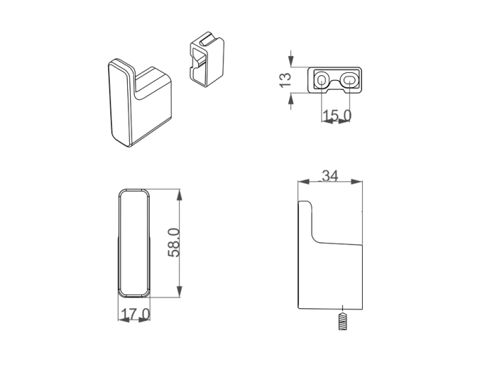 Leta - Agatatoare cuier simpla, finisaj crom lucios CB, 58x17x34 mm [2]