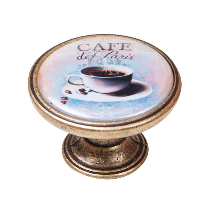 Buton pentru mobila, Cafe3 550BR63, finisaj alama antichizata, D:37 mm [1]