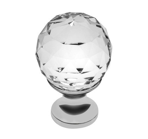 Buton pentru mobila cristal CRPA, finisaj crom lucios+cristal transparent, D:25 mm [1]