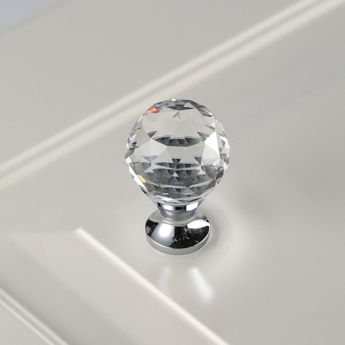 Buton pentru mobila cristal CRPA, finisaj crom lucios+cristal transparent, D:25 mm [2]