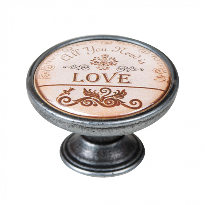 Buton pentru mobila, Love 550PT28, finisaj argint invechit, D:37 mm [1]