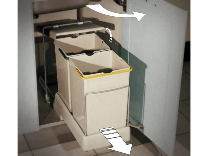 CR Eliot - Coș de gunoi încorporabil, colectare selectivă, 2×14 L, pentru corp de 400 mm, gri deschis [2]