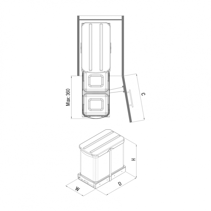 S2396 - Coș de gunoi încorporabil din oțel inoxidabil, colectare selectivă, cu extragere automată, 12 L + 12 L, finisaj crom [2]