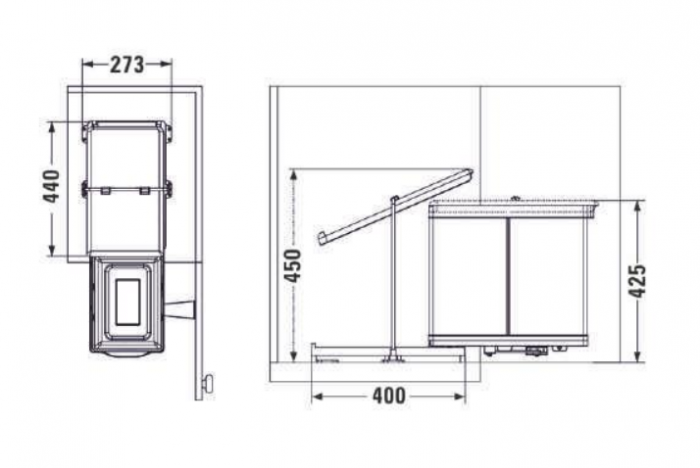 Pelikan 21200 - Coș de gunoi încorporabil, colectare selectivă, cu extragere automată, 2×14 L, inox, gri deschis [2]
