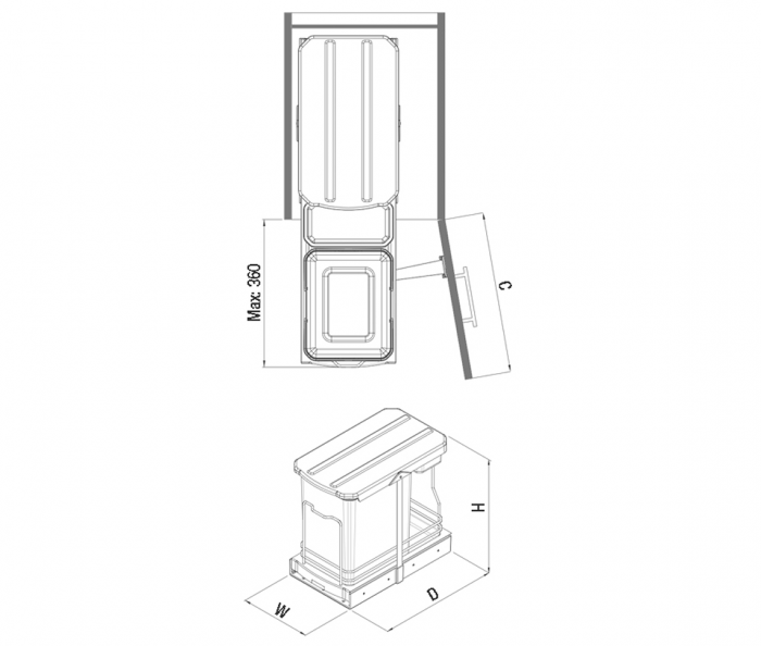 S2391 - Cos de gunoi incorporabil, colectare selectiva, cu extragere automata, 16+1 litri [5]