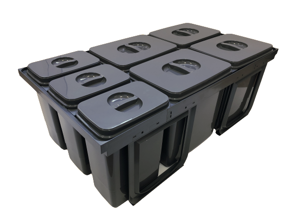 Cos de gunoi Jazz 90 incorporabil, colectare selectiva, 4 compartimente x15 litri si 3x7 litri, H300 mm [1]