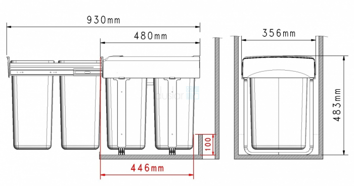 Cos de gunoi Mega incorporabil, colectare selectiva, cu 2 compartimente x20 litri [3]