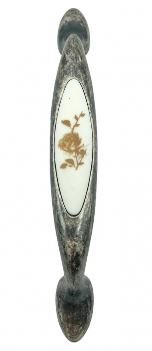 Maner pentru mobila cu insertie rasina floare maro, finisaj argint oxidat, 96 mm [2]