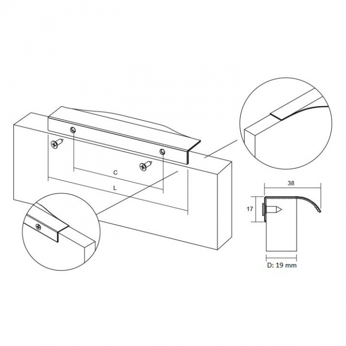 Noma - Maner pentru mobilier, finisaj alama cava periata, L 350 mm [2]