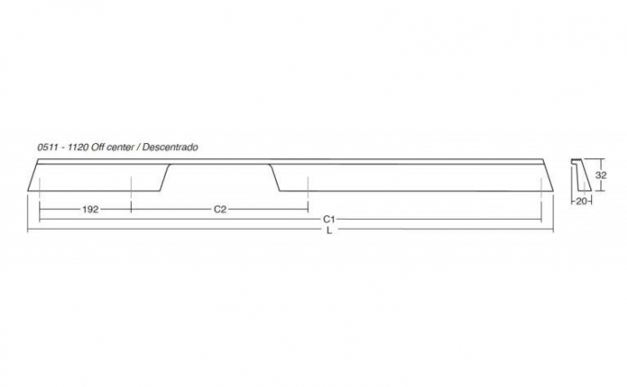 Rail - Maner pentru mobila, cu decupaj dreapta, finisaj alama cava periata, L 1150 mm [5]